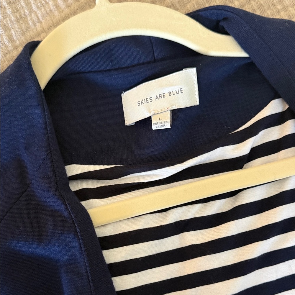 Skies Are Blue Navy Open-Front Blazer with Striped Lining - Picture 2 of 3